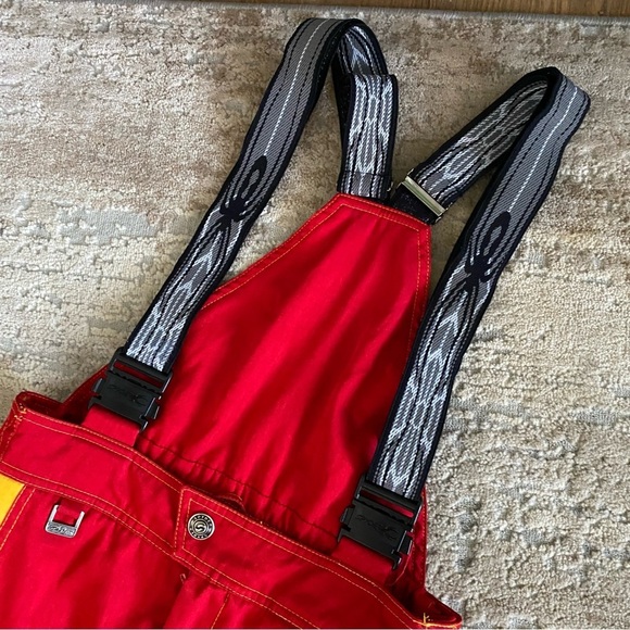 Spyder Vintage Ski Bibs Snow Pants Thinsulate Insulated Retro Red Yellow: 14 - Picture 5 of 14